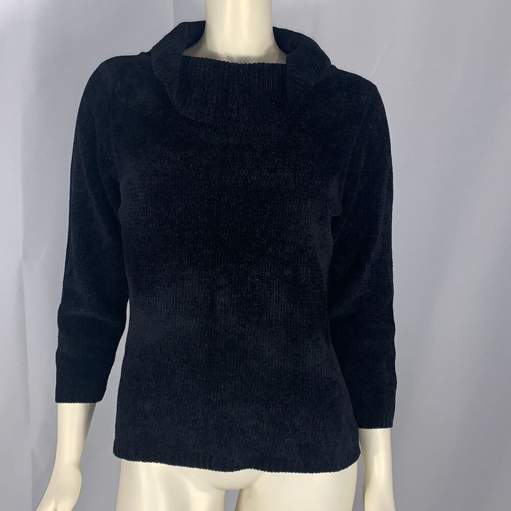NWT Vintage 90’s Rafaella Black Chenille Cowl Turtleneck Sweater Size Large